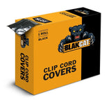 CLIP CORD SLEEVE ROLLS, 2" BLACK or 2 3/8" CLEAR x 1,200 ft roll in a self dispensing box. CHOOSE BLACK or CLEAR