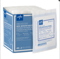 STERILE Gauze PAD/SPONGES, non woven 4 ply. 50 packs/box, 2 per pack, total 100. CHOOSE Size